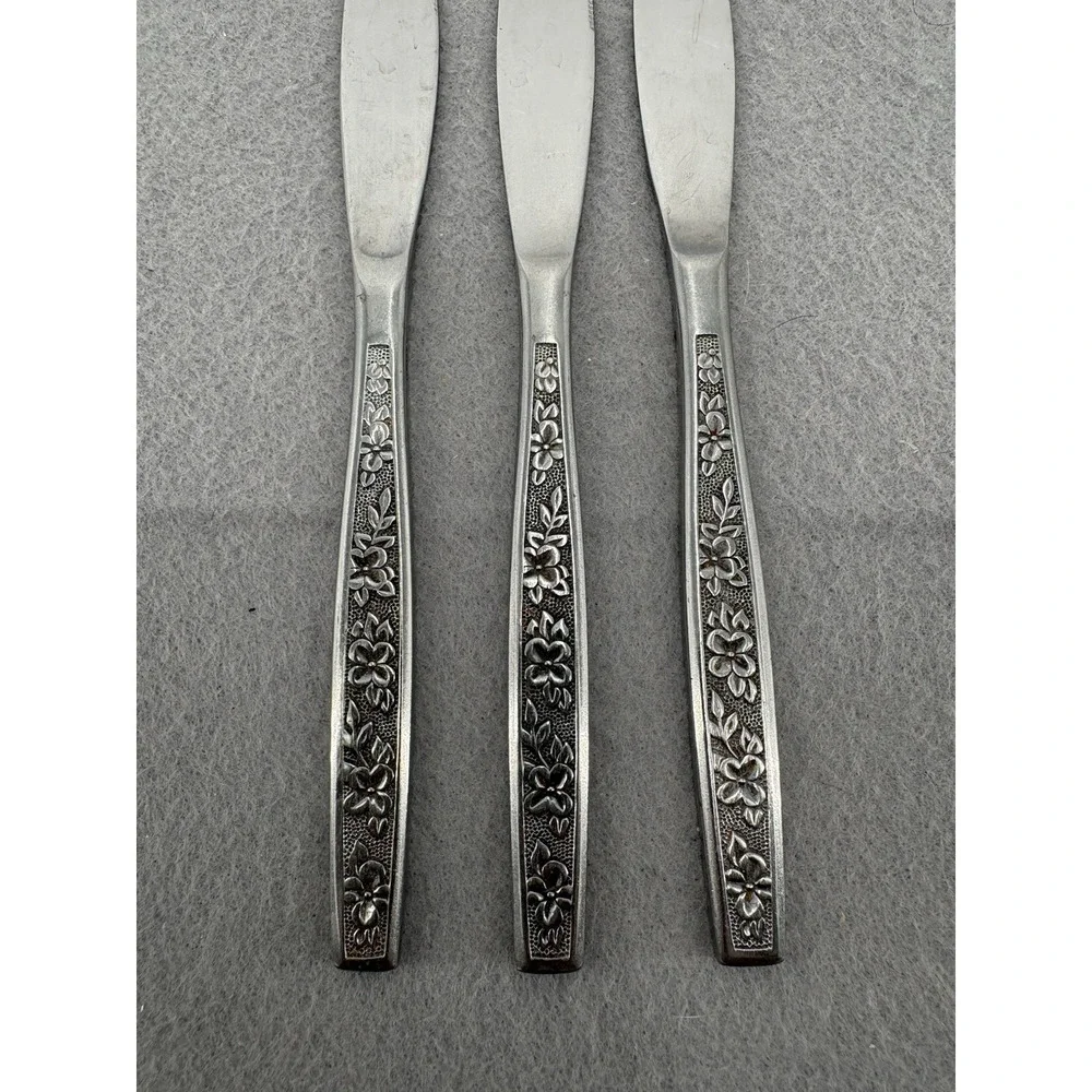 Mid Century Modern Rogers La Spana Set 4 Dinner Knifes Stainless Korea Vintage